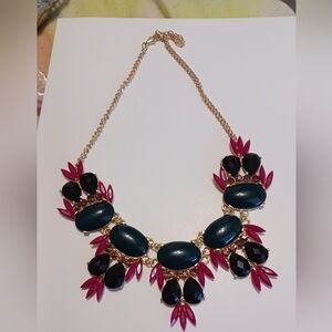 Statement Neckline Gold, Green, Purple Black Necklace